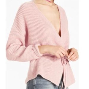 Pink Sweater Lucky Brand Tie Front Wool Sz M
